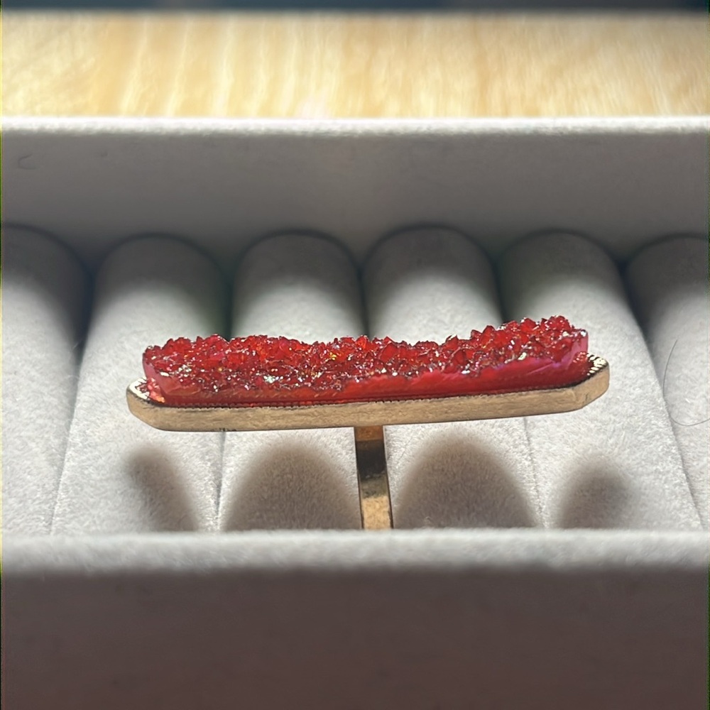 ❤️‍🔥BOGO FREE Handmade Gold Druzy Magenta Gem Stone Sparkly Cocktail Ring 7
